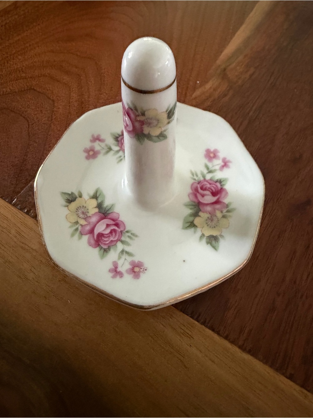Porcelain Floral Ring Holder - Pink Rose Design